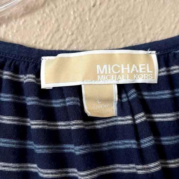 Women’s Michael Kors Stripe Top, Bell Sleeves, Large, Blue - Picture 2 of 6